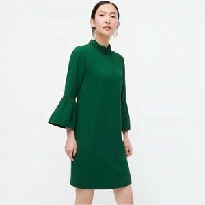J Crew Ruffle Neck Crepe Shift Dress With Bell Sleeves Size 10​